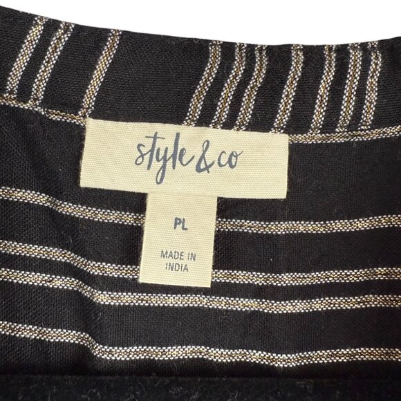Style and Co Black & Gold Metallic/White Stripe Blouse & Flutter Sleeve-PL - Picture 3 of 4